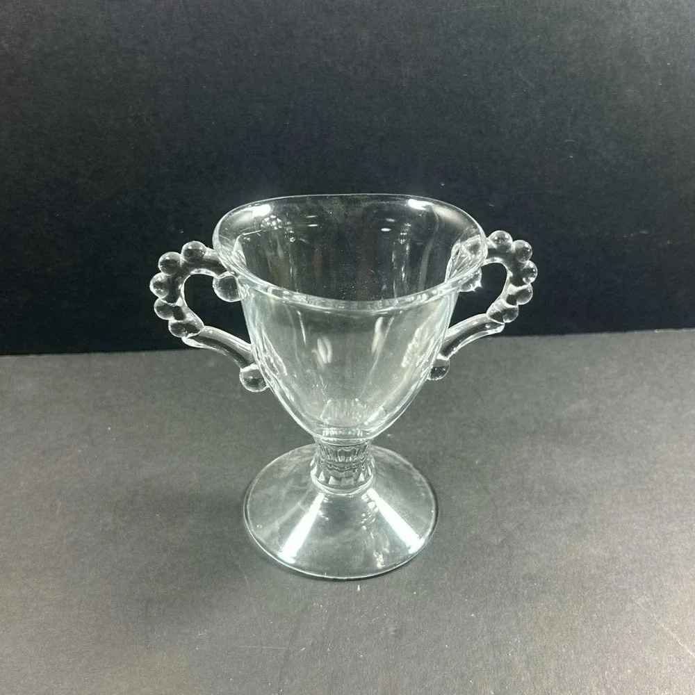 Sugar Bowl Clear Booped Handle Pedestal Glass Vintage 5in